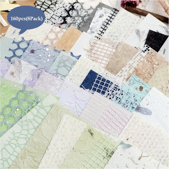 8 Pack Textured Scrapbooking Paper and Mesh Fabric Supplies, 5.1x7.0 Inch, Multi - Picture 3 of 7